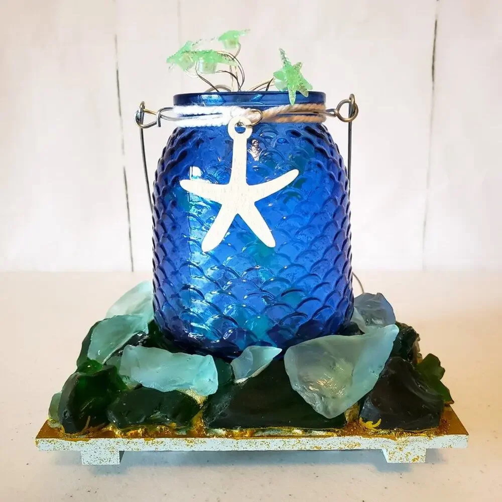 Unbranded Artisan Nautical Starfish Sea Glass Textured Decorative Night Light